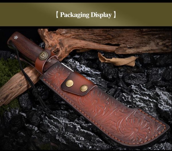 详情-13 LS096 troubleshooting Long Fixed Blade Knife Wooden Handle Leather Sheath