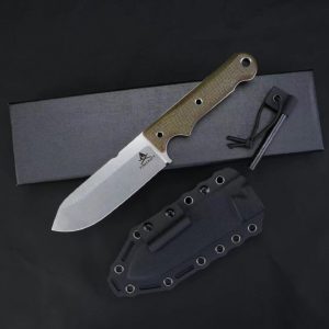 SS170 White River Tactical Straight Knife in the United States Short Fixed Blade Knife Two tone linen handle K Scabbard