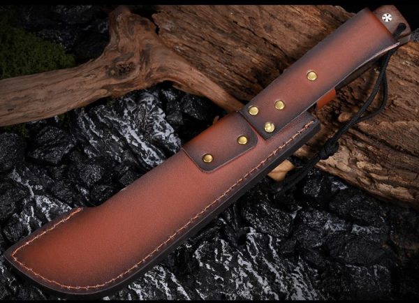 详情-14 LS096 troubleshooting Long Fixed Blade Knife Wooden Handle Leather Sheath