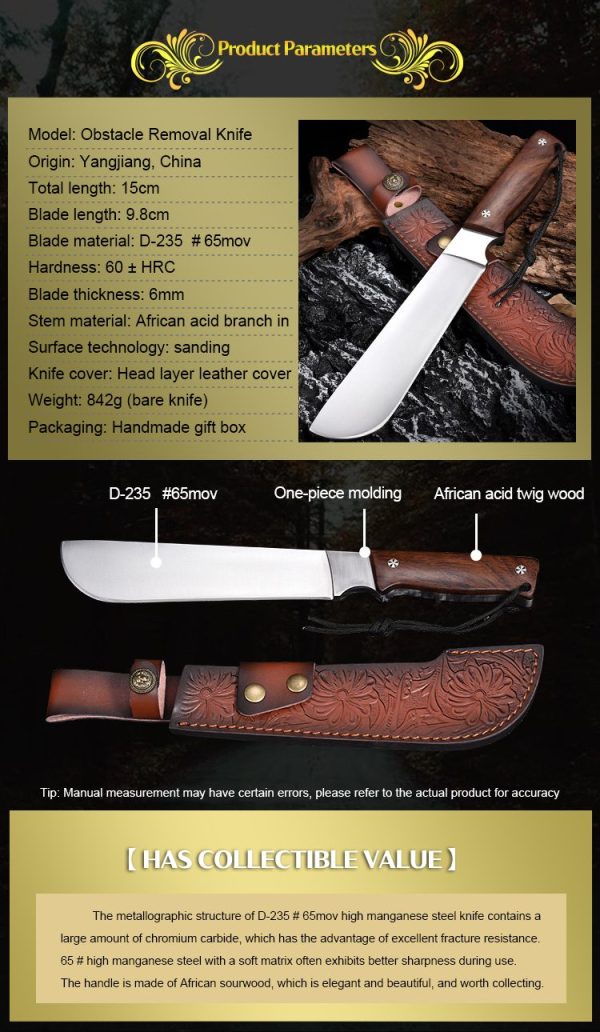 详情-2 LS096 troubleshooting Long Fixed Blade Knife Wooden Handle Leather Sheath