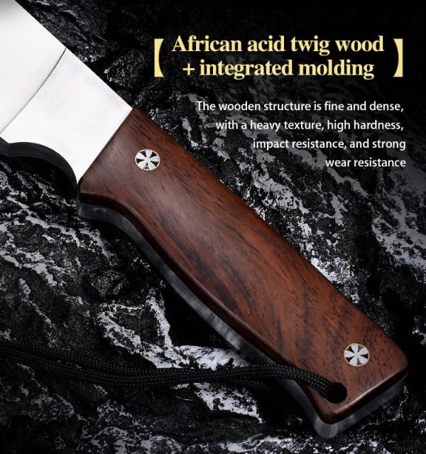 详情-5 LS096 troubleshooting Long Fixed Blade Knife Wooden Handle Leather Sheath