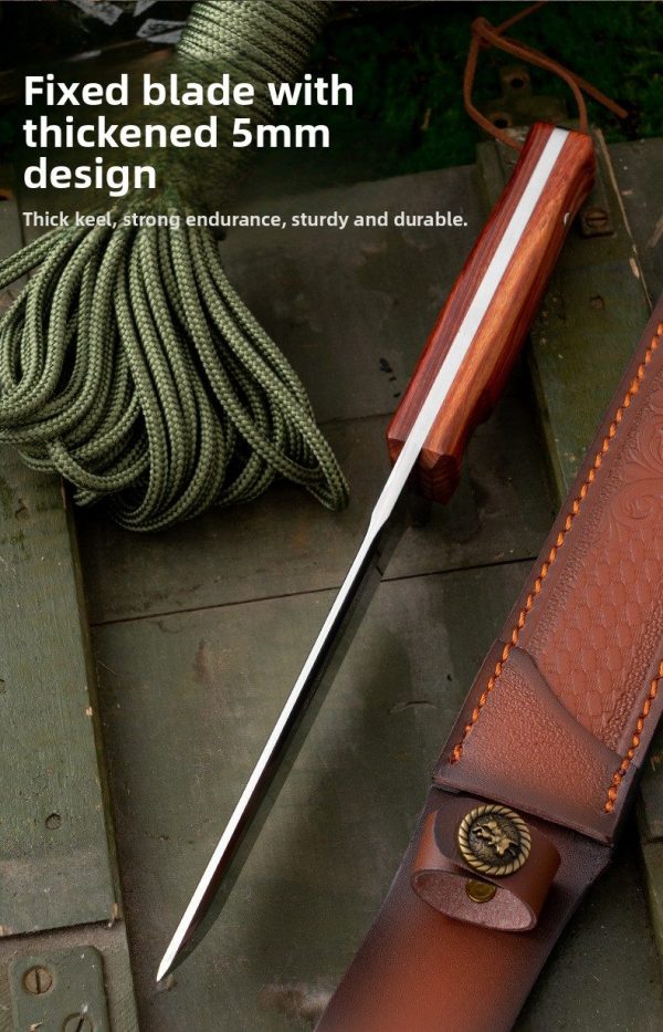 详情-6 SS161 Extreme Military Sanctions Short Fixed Blade Knife Wooden Handle Leather Sheath