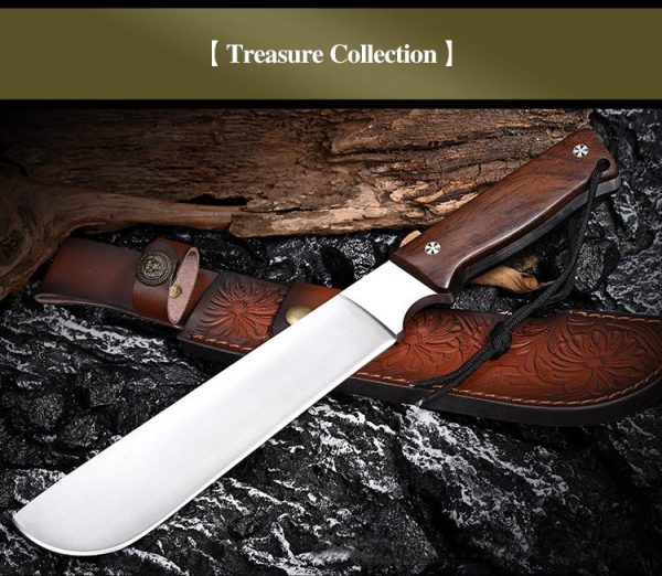 详情-7 LS096 troubleshooting Long Fixed Blade Knife Wooden Handle Leather Sheath