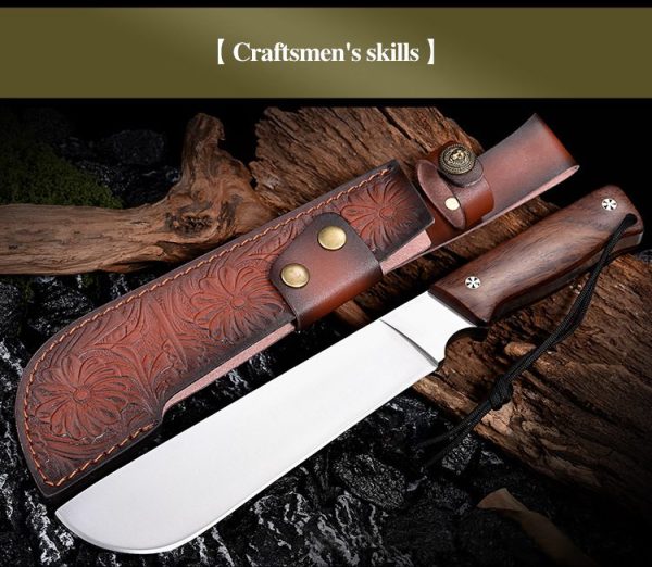 详情-8 LS096 troubleshooting Long Fixed Blade Knife Wooden Handle Leather Sheath