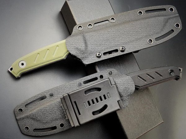 SS135 EF129 (black/green)Short Fixed Blade Knife G10 Handle K Scabbard