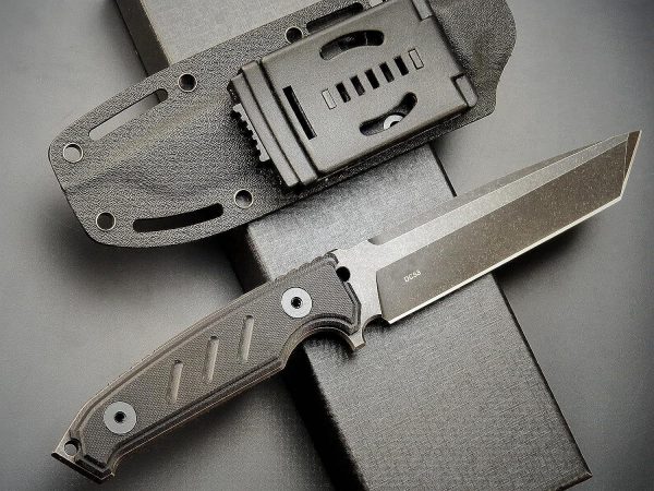 SS135 EF129 (black/green)Short Fixed Blade Knife G10 Handle K Scabbard