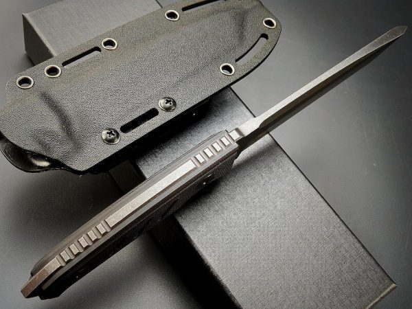 SS135 EF129 (black/green)Short Fixed Blade Knife G10 Handle K Scabbard