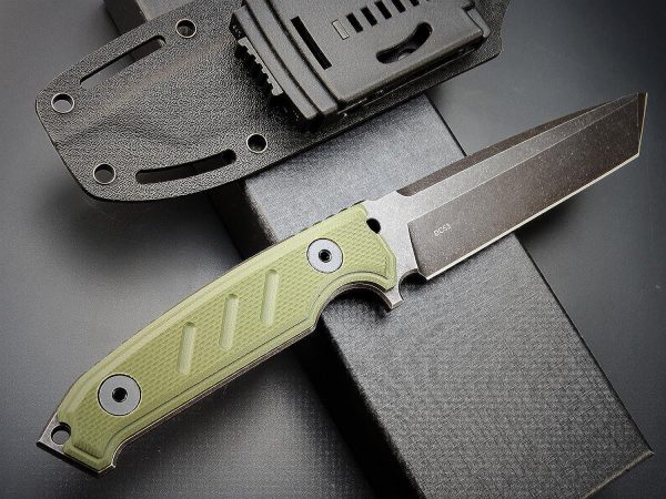 SS135 EF129 (black/green)Short Fixed Blade Knife G10 Handle K Scabbard