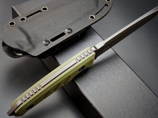 SS135 EF129 (black/green)Short Fixed Blade Knife G10 Handle K Scabbard