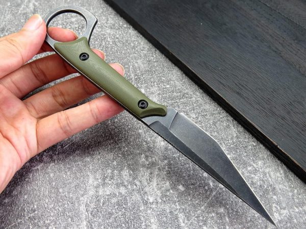 gre12432 (2) SS137 C1140(绿/黑/银)Short Fixed Blade Knife G10 Handle K Scabbard