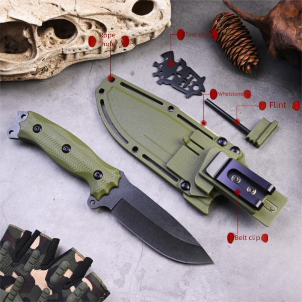 SS149 A3 multifunctional knife (black/green) Short Fixed Blade Knife G10 Handle K Scabbard