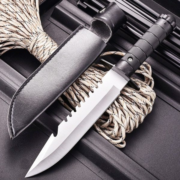 主图-2 SS144 Back teeth short and straight (black/white, leather/cloth)Short Fixed Blade Knife G10 Handle Leather Sheath