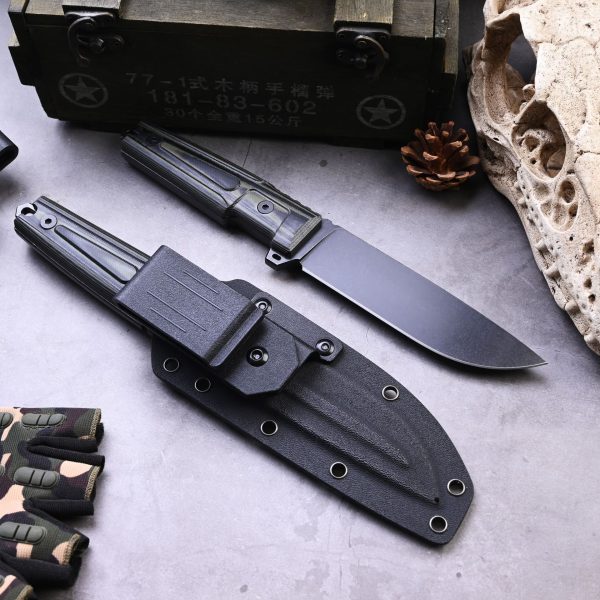 主图-3 SS153 Black Blade Straight Blade Camouflage Green Short Fixed Blade Knife G10 Handle K Scabbard