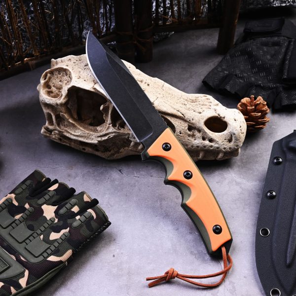主图-3 SS154 Black Blade Straight Blade Orange Black Short Fixed Blade Knife G10 Handle K Scabbard