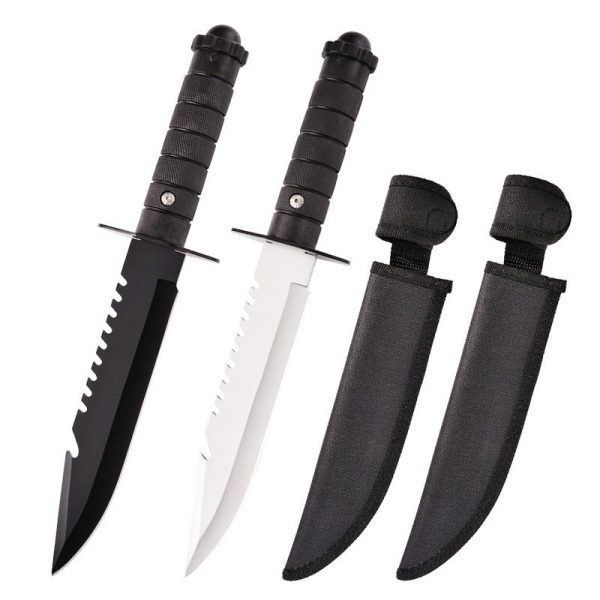 主图-4 SS144 Back teeth short and straight (black/white, leather/cloth)Short Fixed Blade Knife G10 Handle Leather Sheath