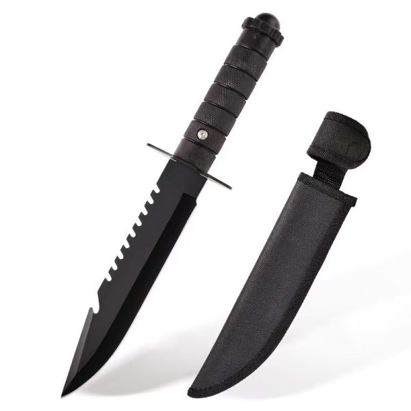主图-6 SS144 Back teeth short and straight (black/white, leather/cloth)Short Fixed Blade Knife G10 Handle Leather Sheath