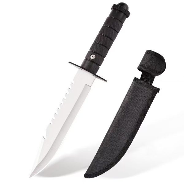 主图-8 SS144 Back teeth short and straight (black/white, leather/cloth)Short Fixed Blade Knife G10 Handle Leather Sheath