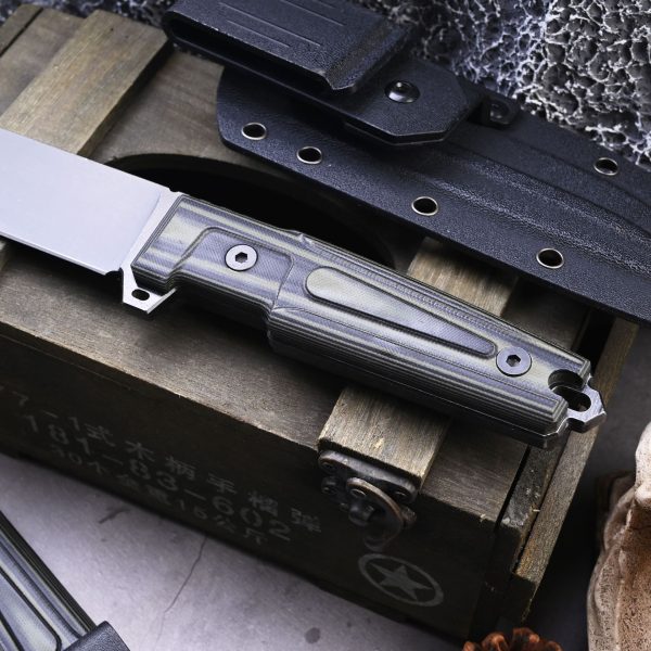 详情-10 SS153 Black Blade Straight Blade Camouflage Green Short Fixed Blade Knife G10 Handle K Scabbard