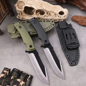 SS155 Boer (black/green) Short Fixed Blade Knife G10 Handle K Scabbard