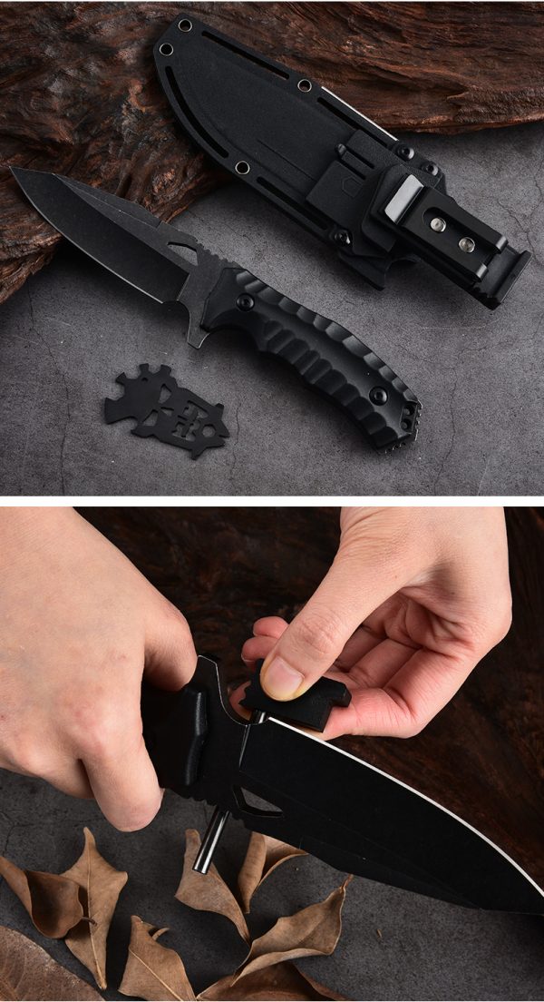 详情-14 SS146 A2 multifunctional knife (black/green)Short Fixed Blade Knife G10 Handle K Scabbard