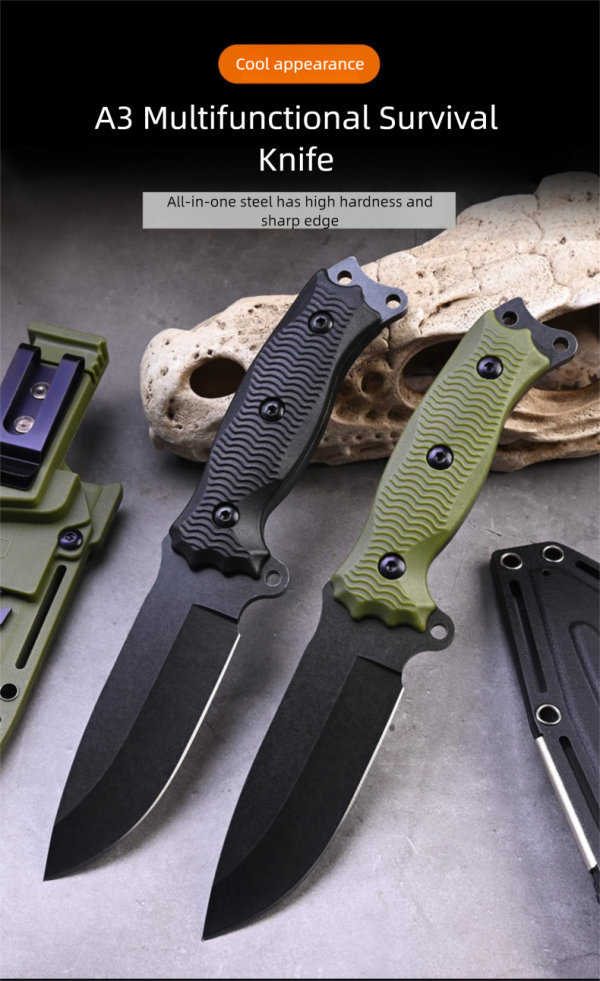 SS149 A3 multifunctional knife (black/green) Short Fixed Blade Knife G10 Handle K Scabbard