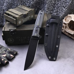 SS153 Black Blade Straight Blade Camouflage Green Short Fixed Blade Knife G10 Handle K Scabbard