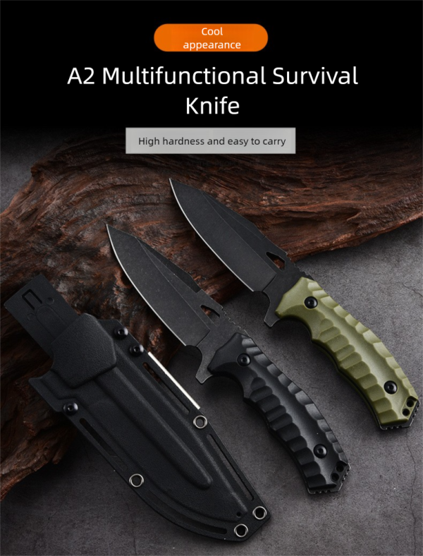 详情-2英 SS146 A2 multifunctional knife (black/green)Short Fixed Blade Knife G10 Handle K Scabbard