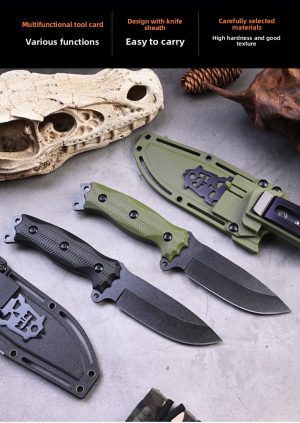 SS149 A3 multifunctional knife (black/green) Short Fixed Blade Knife G10 Handle K Scabbard