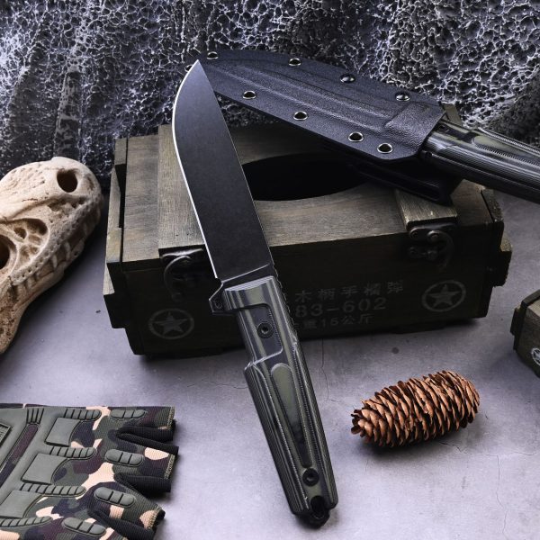 详情-4 SS153 Black Blade Straight Blade Camouflage Green Short Fixed Blade Knife G10 Handle K Scabbard