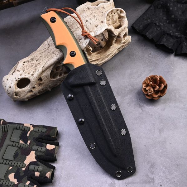 详情-6 SS154 Black Blade Straight Blade Orange Black Short Fixed Blade Knife G10 Handle K Scabbard