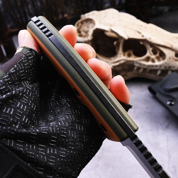 详情-9 SS154 Black Blade Straight Blade Orange Black Short Fixed Blade Knife G10 Handle K Scabbard