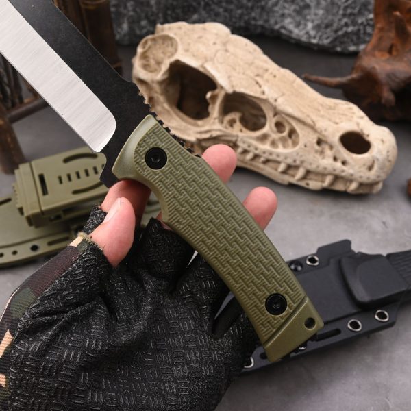 详情-9 SS155 Boer (black/green) Short Fixed Blade Knife G10 Handle K Scabbard