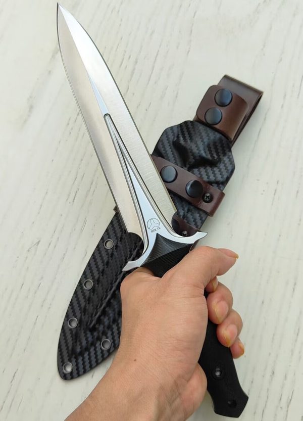 0786d78441343fd7 DE015 Ice Peak 3 Outdoor Knife with Double Blade Double-edged Knife G10 Handle K Scabbard