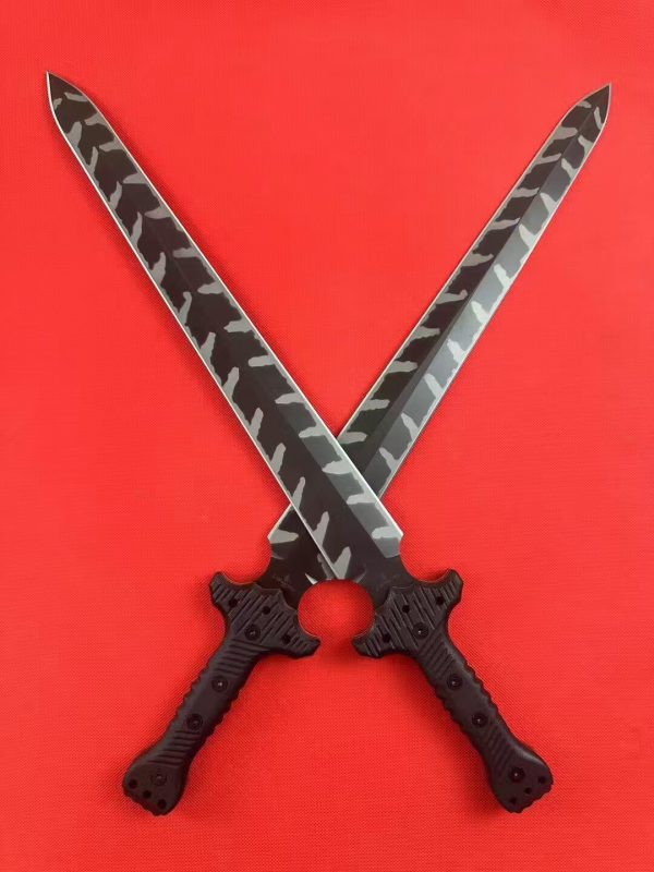 DE005 Tactical Black Sword Double-edged Knife G10 Handle K Scabbard