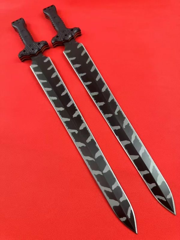 DE005 Tactical Black Sword Double-edged Knife G10 Handle K Scabbard