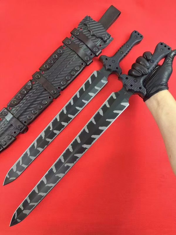 DE005 Tactical Black Sword Double-edged Knife G10 Handle K Scabbard