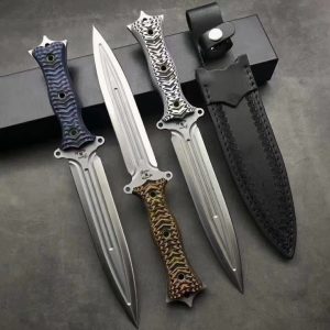 DE004 The Lord of Bath is a double-edged sword Double-edged Knife G10 Handle Leather Sheath