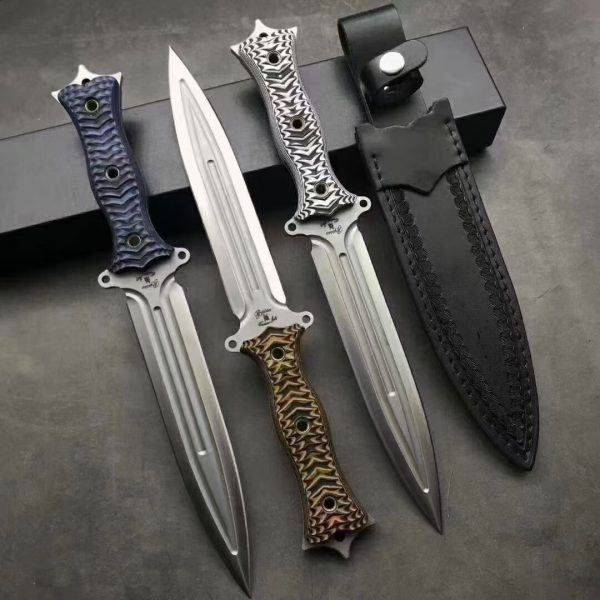 128c648fc0b73646 DE004 The Lord of Bath is a double-edged sword Double-edged Knife G10 Handle Leather Sheath