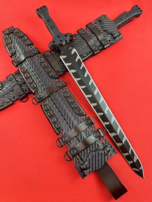 DE005 Tactical Black Sword Double-edged Knife G10 Handle K Scabbard