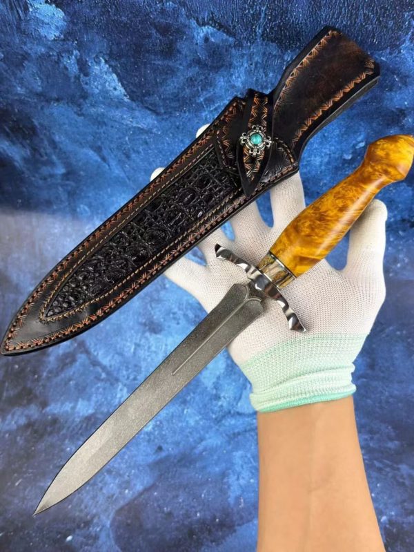 1c85089931339993 DE016 The Uzi Steel Holy Sword is a double-edged sword Double-edged Knife G10 Handle Leather Sheath