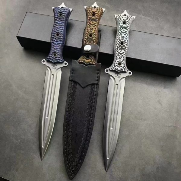 1ed79c911b74bf23 DE004 The Lord of Bath is a double-edged sword Double-edged Knife G10 Handle Leather Sheath