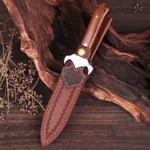 DE018 Adjudication Double-edged Knife Wooden Handle Leather Sheath