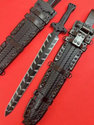 DE005 Tactical Black Sword Double-edged Knife G10 Handle K Scabbard