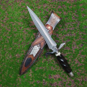 4a3b1dad737b03a7 DE012 Cross Sword Double-edged Knife Wooden Handle Leather Sheath