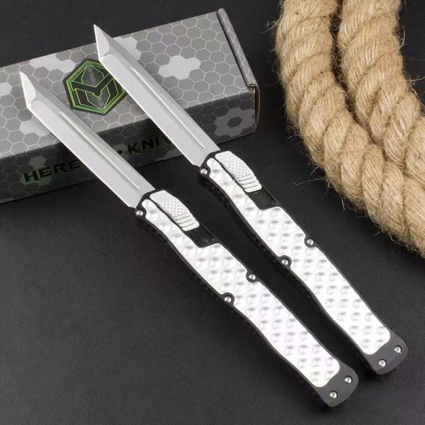 557b8fad1f7f50b4 ZC002 Pastor 2 Straight Out (White) OTF Knife aluminum alloy handle