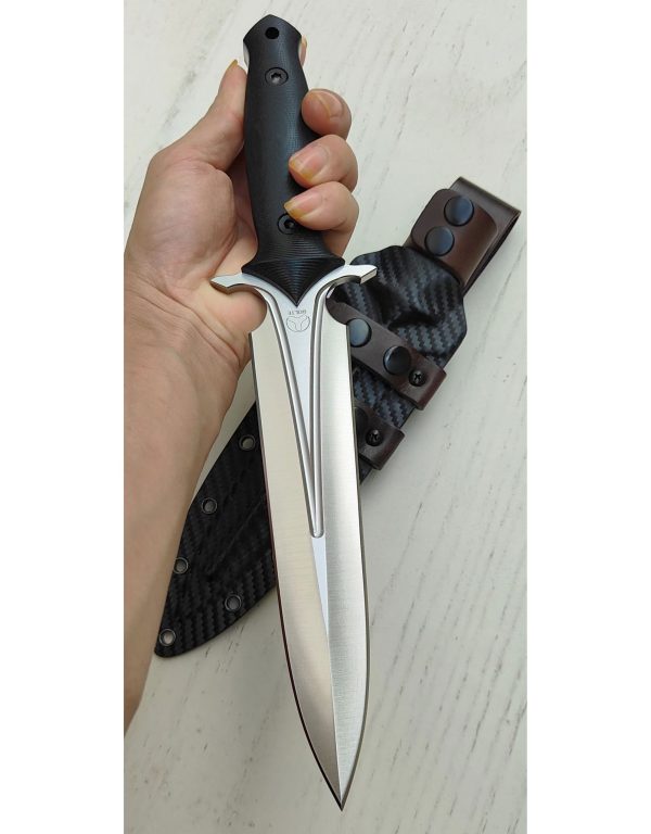 69846d77bfa3cd86 DE015 Ice Peak 3 Outdoor Knife with Double Blade Double-edged Knife G10 Handle K Scabbard