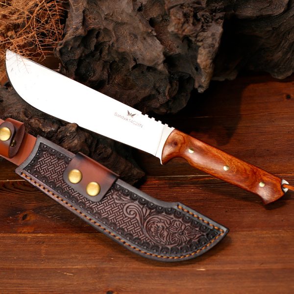 O1CN01 LS067 open circuit Long Fixed Blade Knife Wooden Handle Leather Sheath
