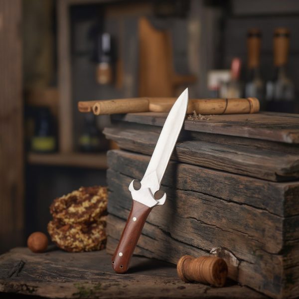 ai DE018 Adjudication Double-edged Knife Wooden Handle Leather Sheath