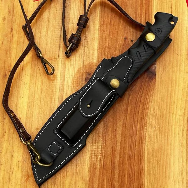 asdfaf111 (3) LS074 Infantry Long Fixed Blade Knife G10 Handle Leather Sheath