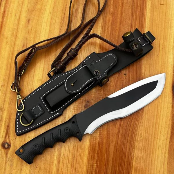 asdfaf111 (5) LS074 Infantry Long Fixed Blade Knife G10 Handle Leather Sheath